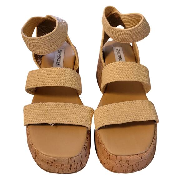 Steve Madden Women Sashes Ankle Strap Wedge Heel Sandals Size US 6M Beige Raffia - Picture 4 of 6